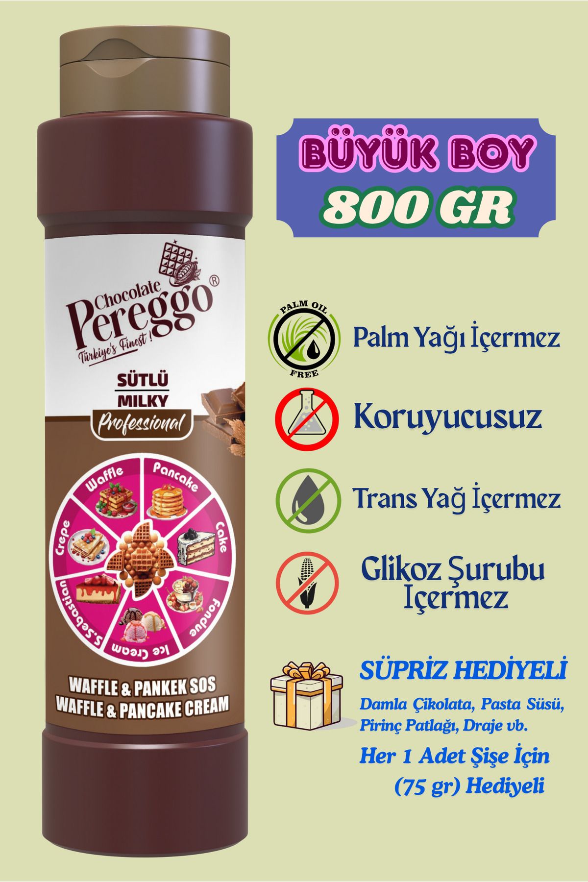 PEREGGO CHOCOLATE Sütlü Çikolata Sos - Waffle, Pankek, Krep, Fondü, Pasta, Kruvasan, San Sebastian Sos 800gr