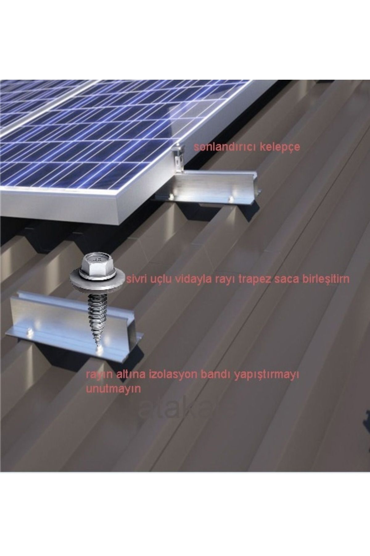 YAMAKO SOLAR iki adet güneş paneli (H:35mm) için alüminyum konstrüksiyon set (L:540mm) (Sandviç çatılar içindir)