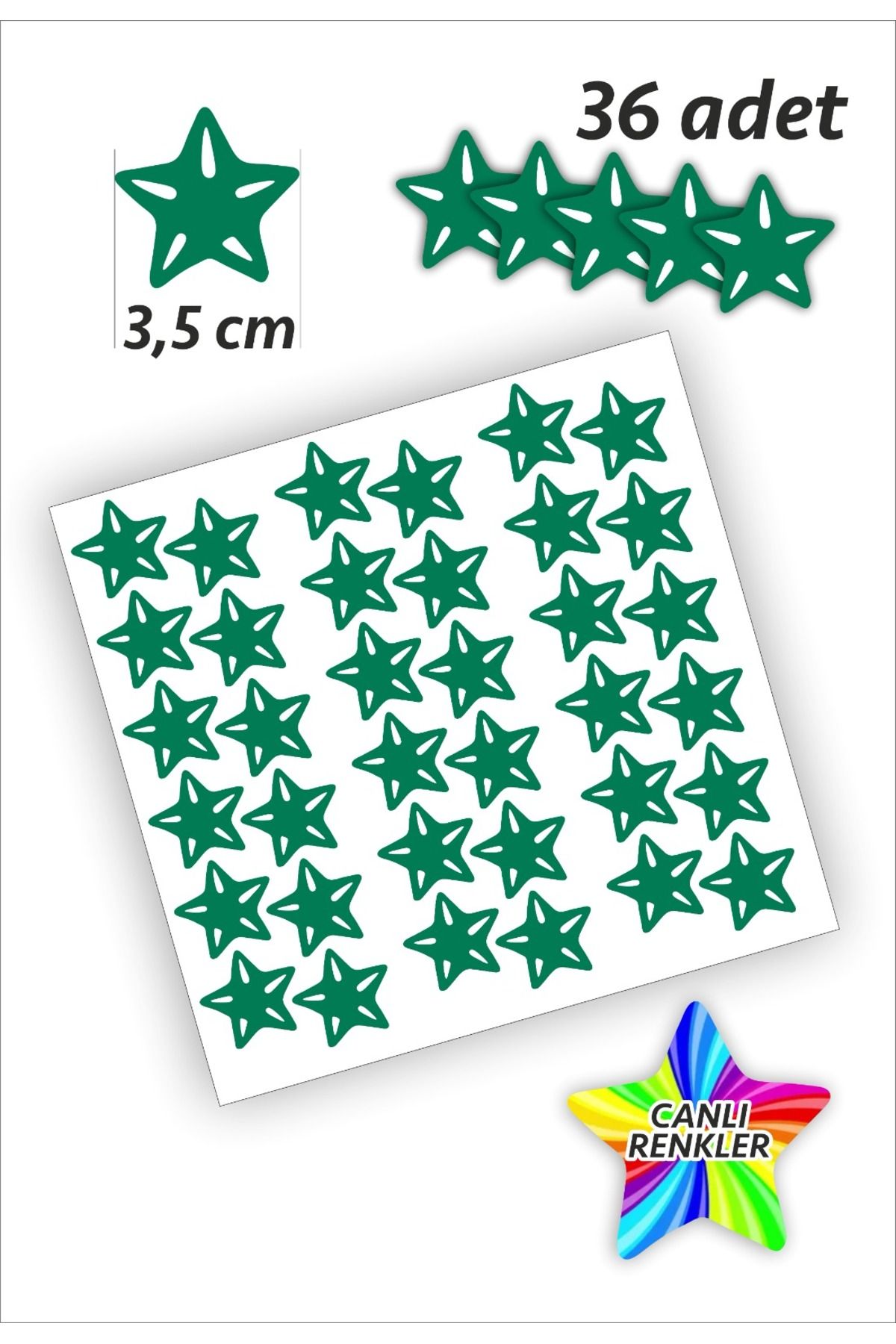 İstisna 36 Adet Yıldız Etiket Yeşil Renk 35 Mm Yıldız Temalı Sticker Seti