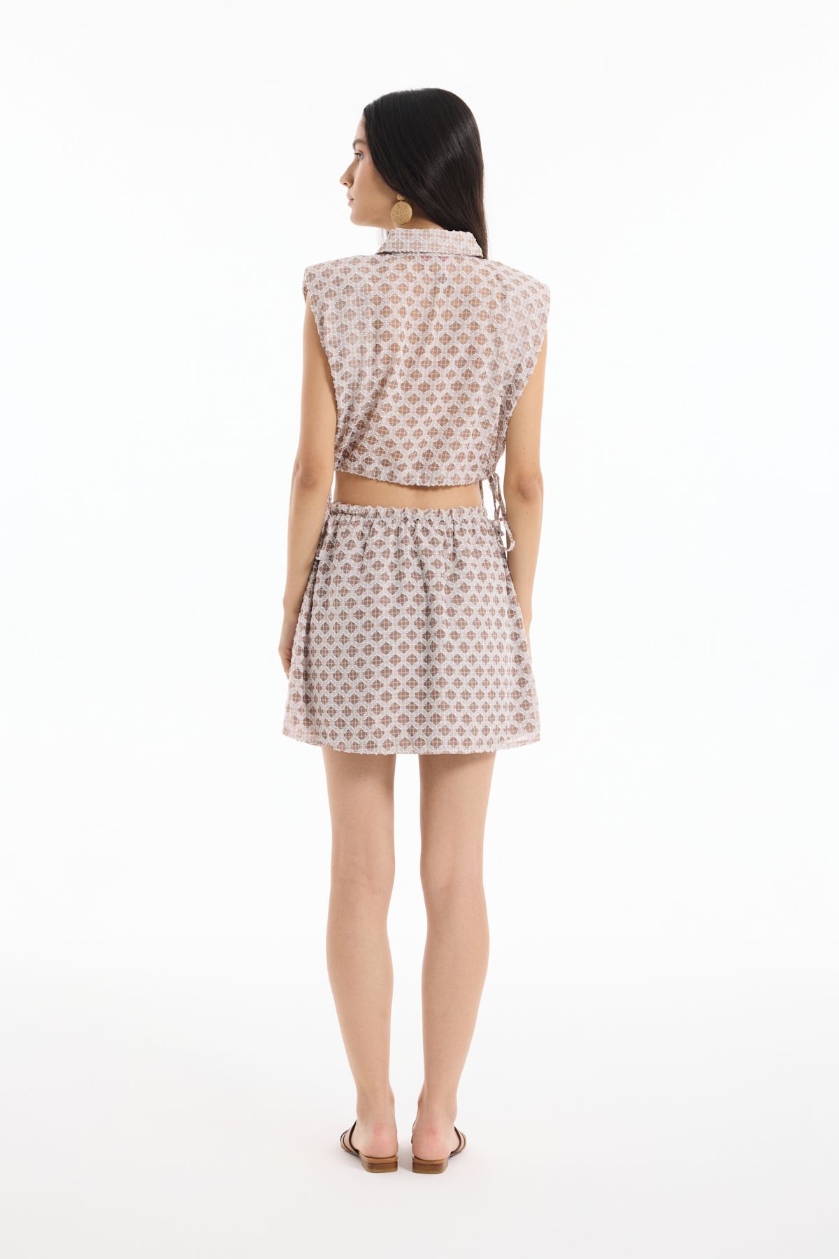 Quzu-Front Buttoned Textured Mini Skirt with Elastic Waist Brown 5
