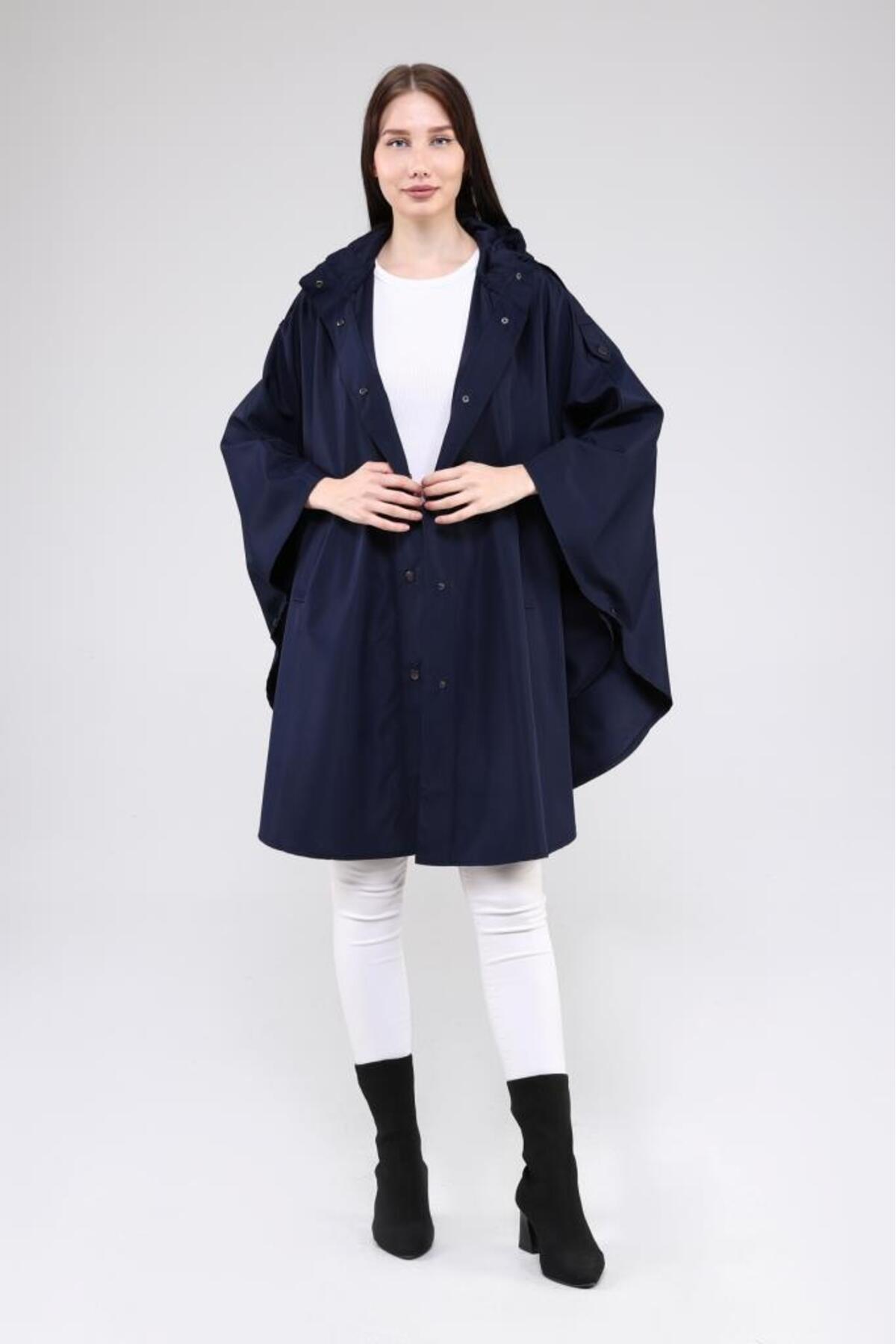 Jamila Oversize Kapüşonlu Mevsimlik Panço - Yağmurluk görsel 6