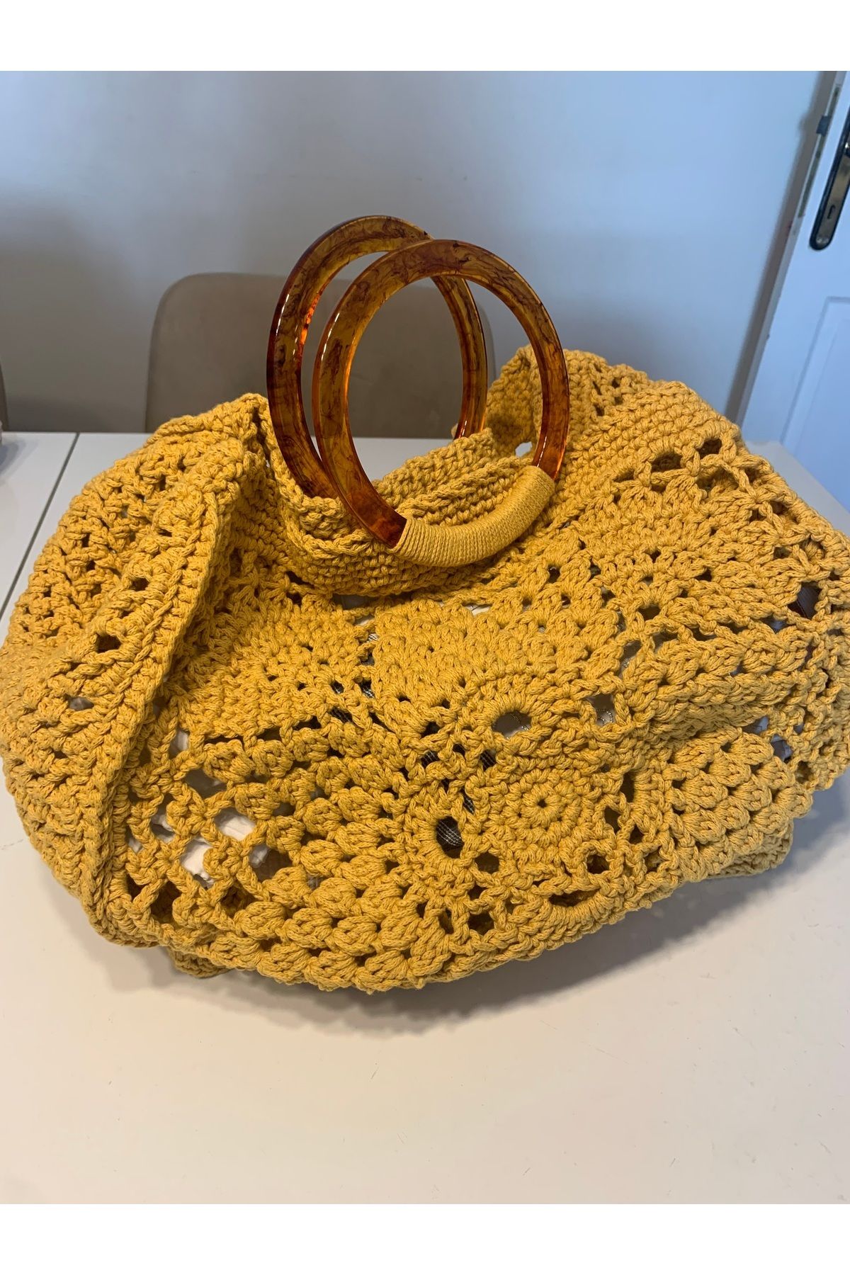 TheChakaCollection Hardal Rengi Büyük Örgü Çanta