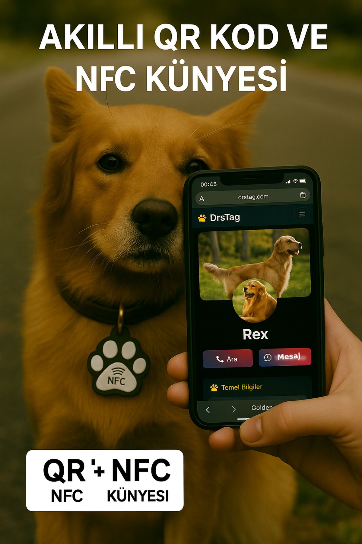 DRSTAG Akıllı QR Kodlu ve NFC Destekli Kedi Köpek Künyesi