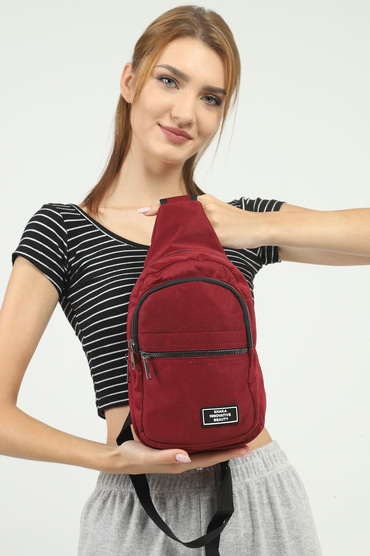 SHAKA Bordo U3 3 Bölmeli Ayarlanabilir Çapraz Askılı Kanvas Unisex Bel Ve Omuz Çantası B:30 E:15 görsel 5