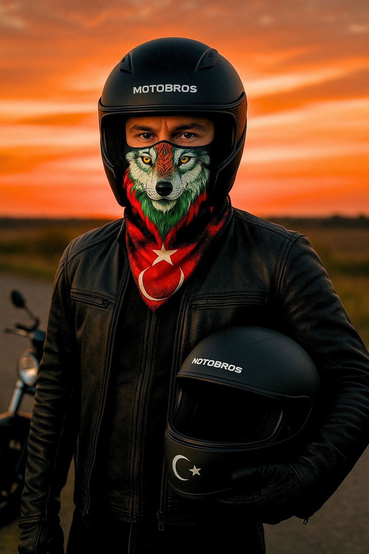 Motobros Türk Bayrağı ve Kurt Desenli Dikişsiz Dijital Baskı Baf Buff Bandana Boyunluk