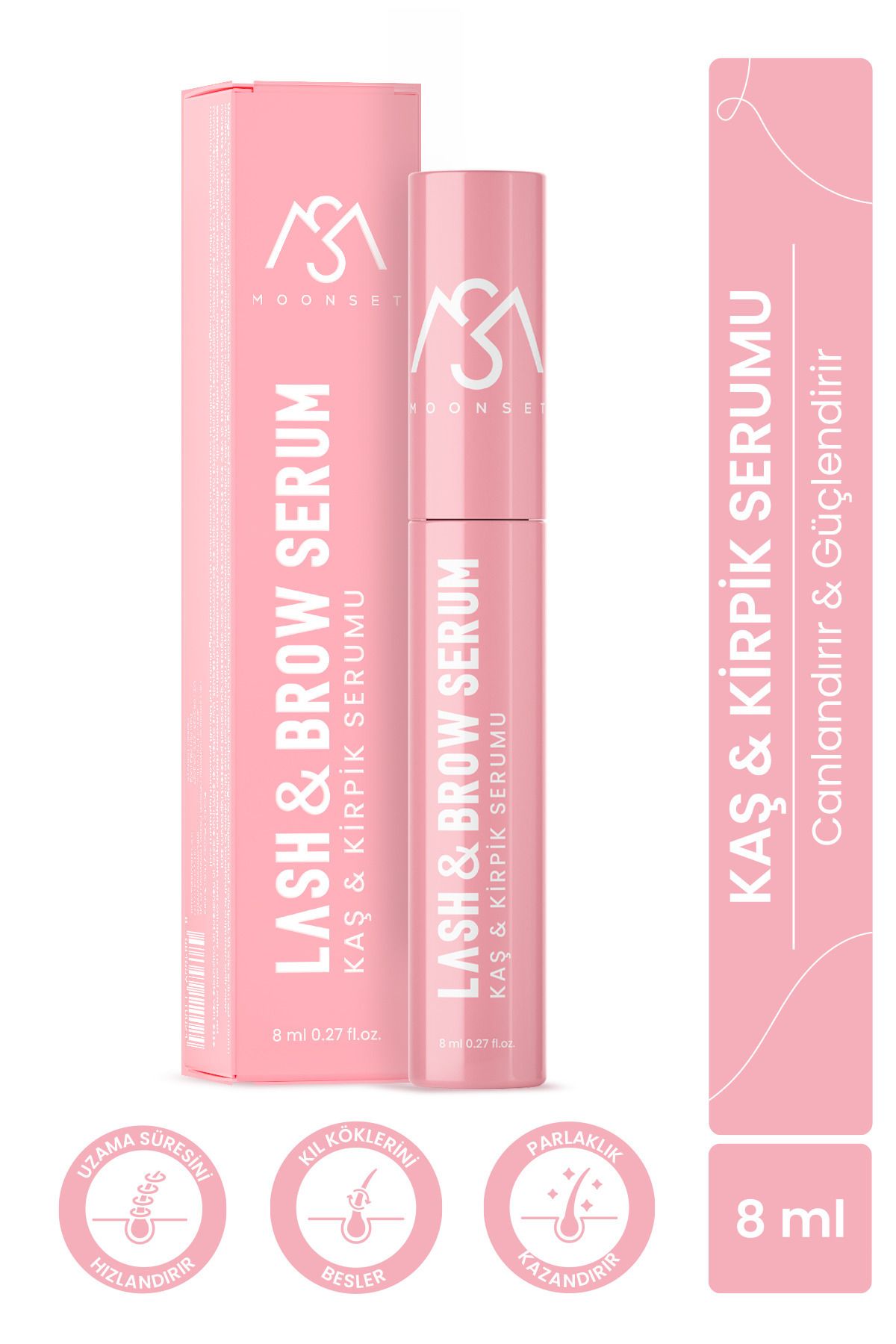 moonset Kaş & Kirpik Serumu - Güçlendirici, Besleyici, Su Bazlı Formül, 8 ml
