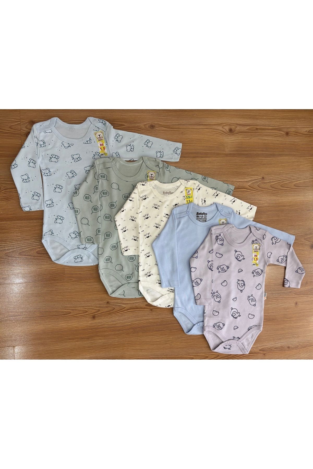 Babytoo Erkek Bebek %100 Pamuklu Uzun Kol 5'li Zıbın