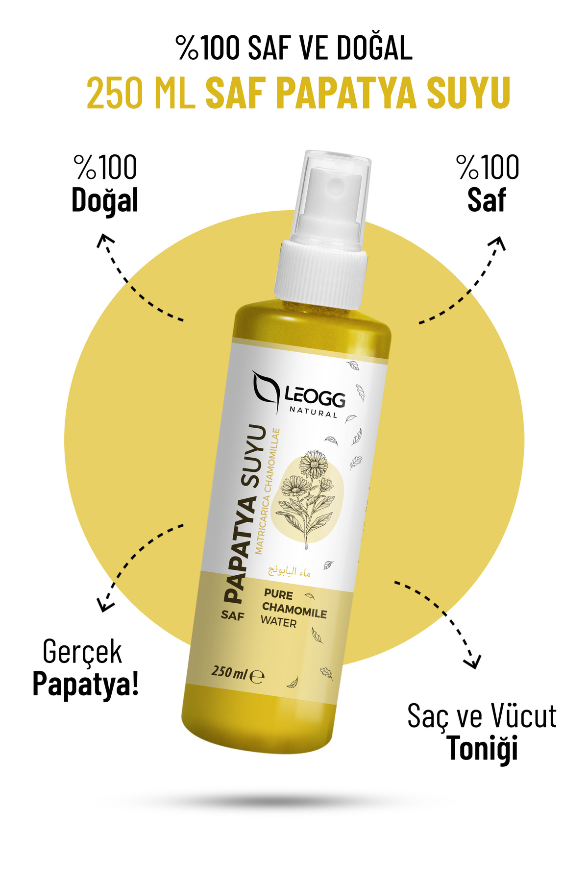 Papatya Suyu 250 ml %100 Saf ve Doğal Rahatlatıcı ve Nemlendirici Saç Açıcı Tonik — Leogg Natural Papatya Suyu — تصویر 6 از 8