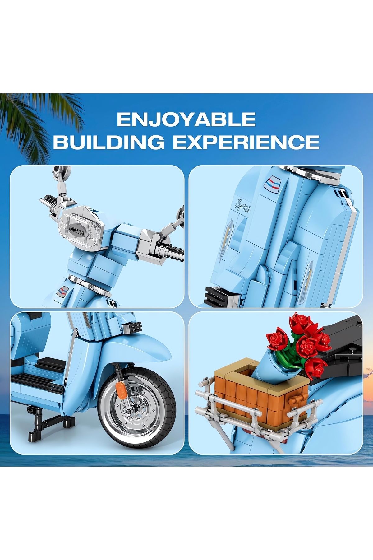 REOBRIX-Lambretta V200 Scooter, Technical Block Building Kit (1169 Pieces) 5