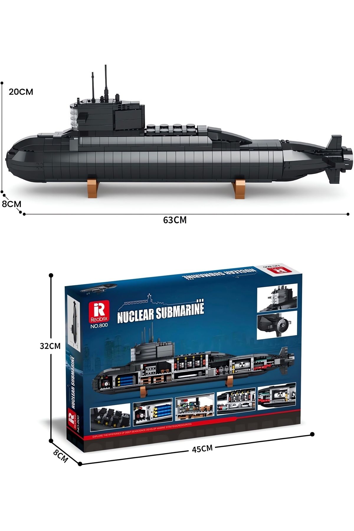 REOBRIX-Nuclear Submarine, Technical Block Building Kit, with Led Light (1498 Pieces) 2