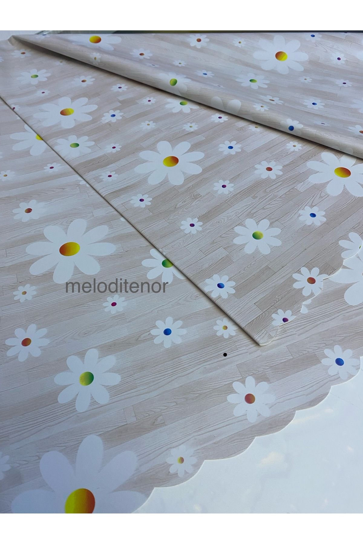 polset Astarlı kaymaz silinebilir papatya desen pvc yuvarlak muşamba masa örtüsü 140x140 cm