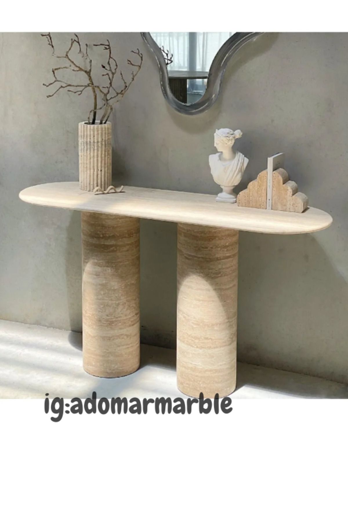 adomarmarblehandmadeandluxury ADOMAR Traverten Dresuar, Mermer Dresuar, Antre Dresuar, %100 Doğal Taş, Konsol Masası, Özel Ölçü