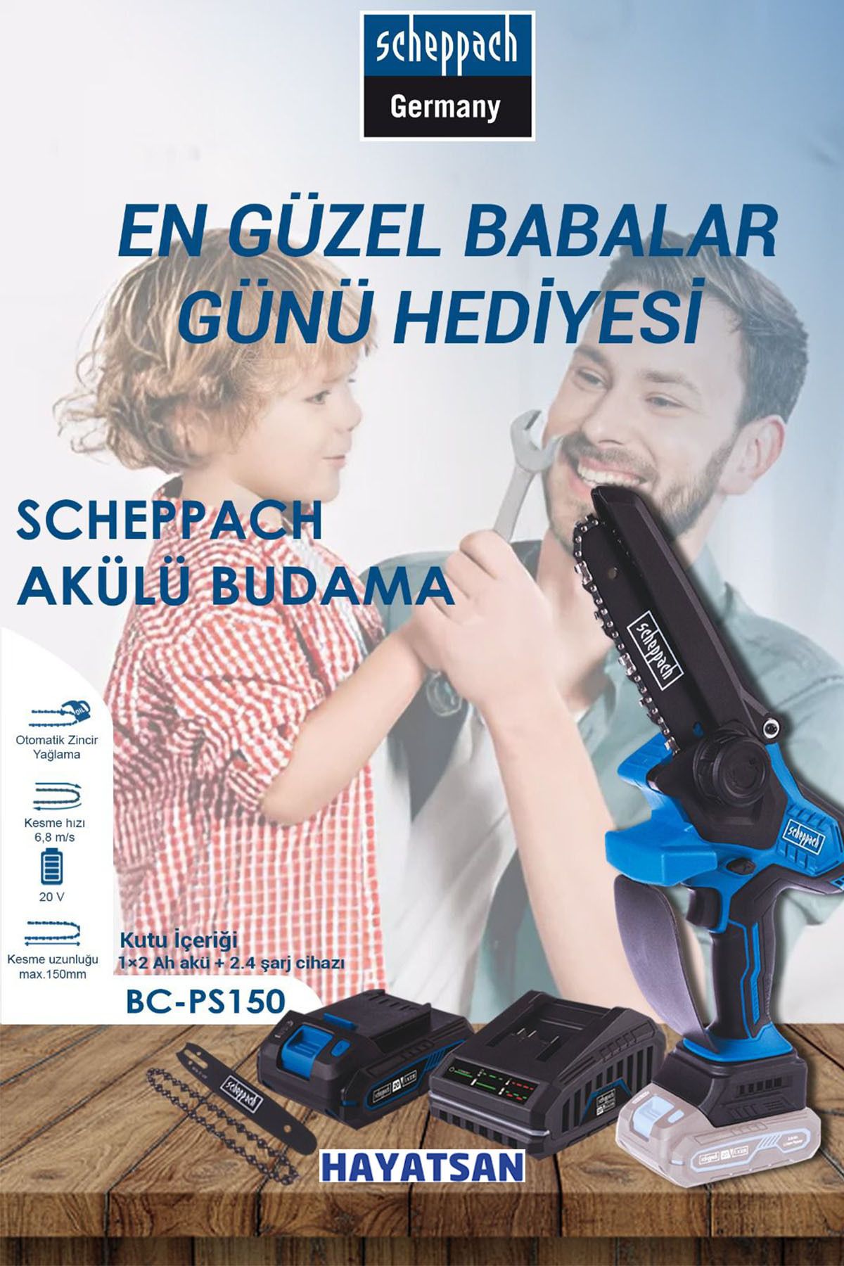 Scheppach Alman Malı - Akülü budama testeresi – Fırçasız motor