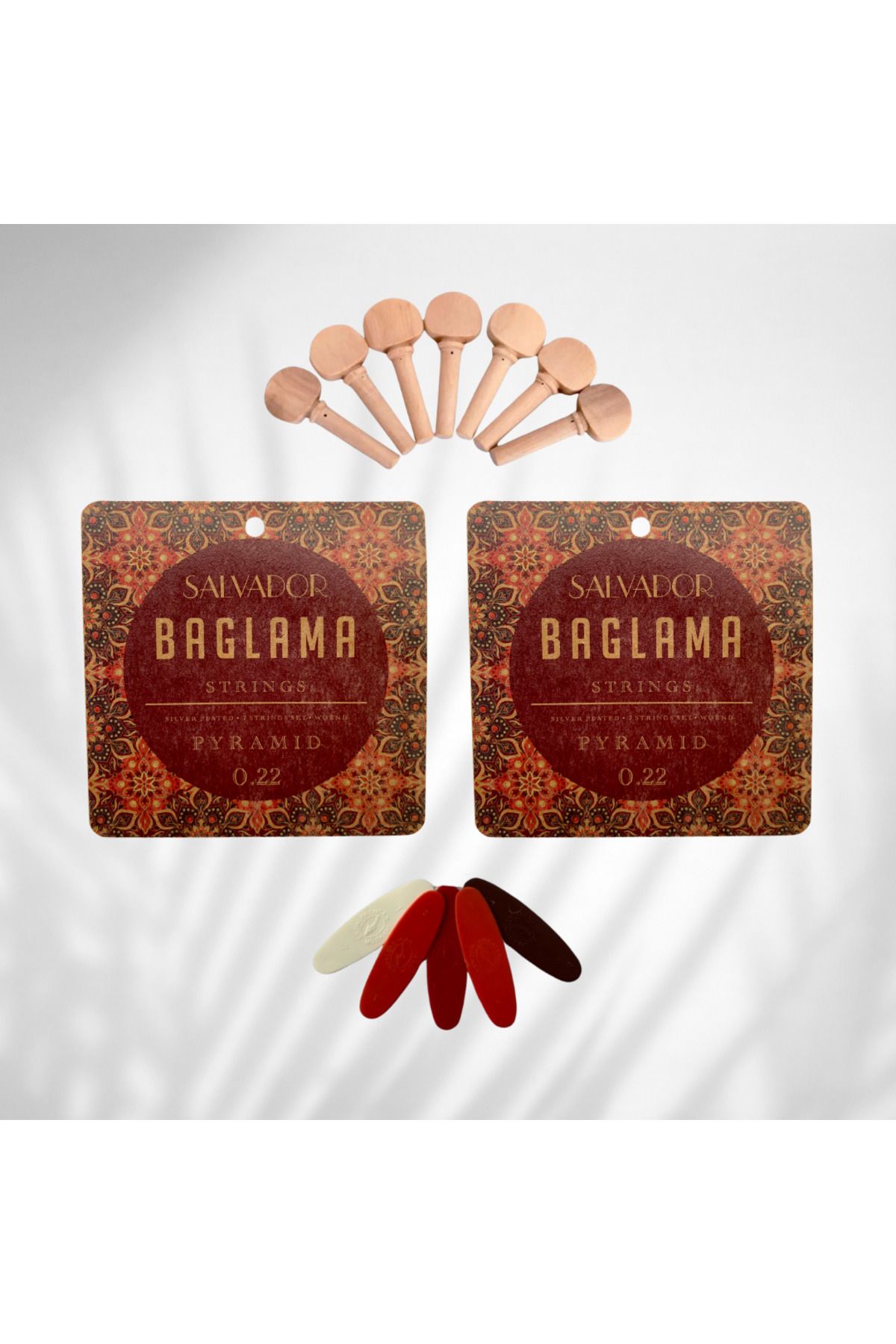 SALVADOR 2 Takım Bağlama Teli Mızrap Tezene Seti Burgu Kulağı Tam Set (0.22 Divan Bağlama)
