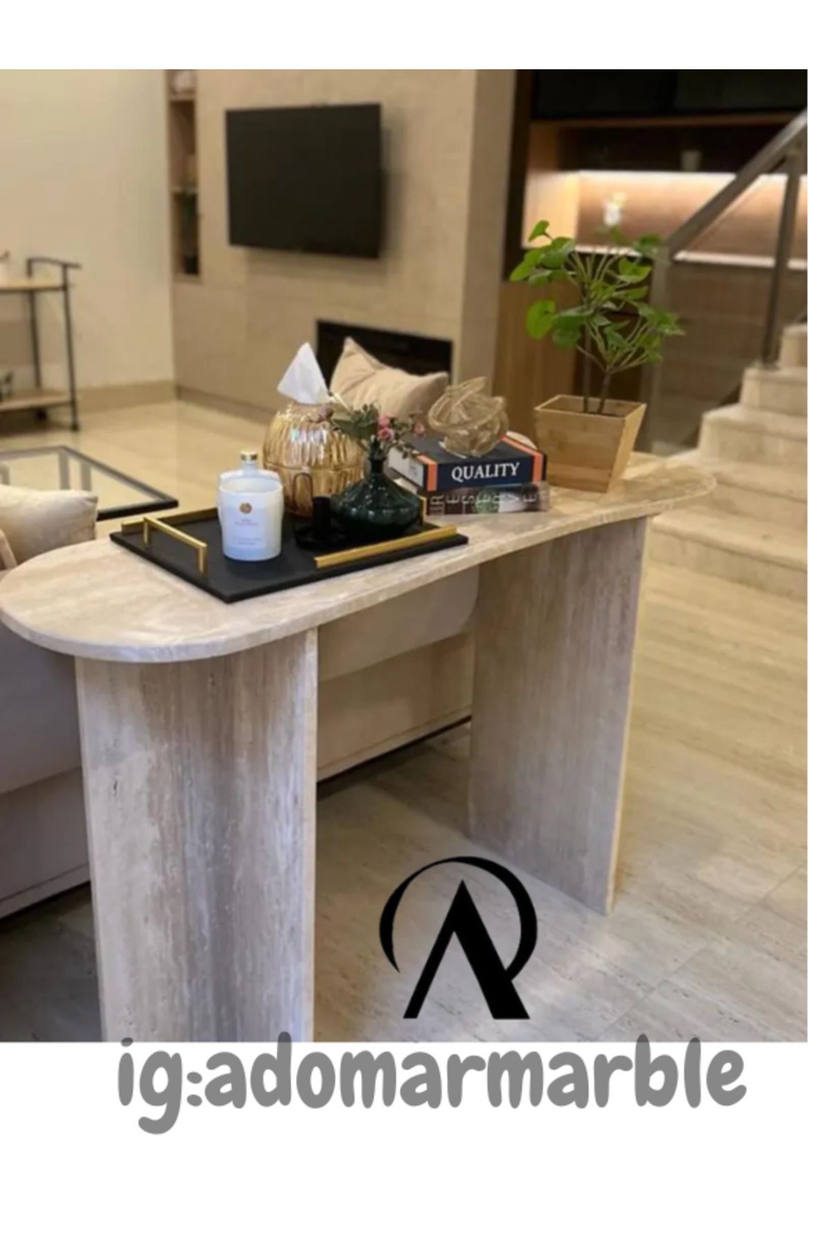 adomarmarblehandmadeandluxury ADOMAR Traverten Dresuar, Mermer Dresuar, Antre Dresuar, %100 Doğal Taş, Konsol Masası, Özel Ölçü