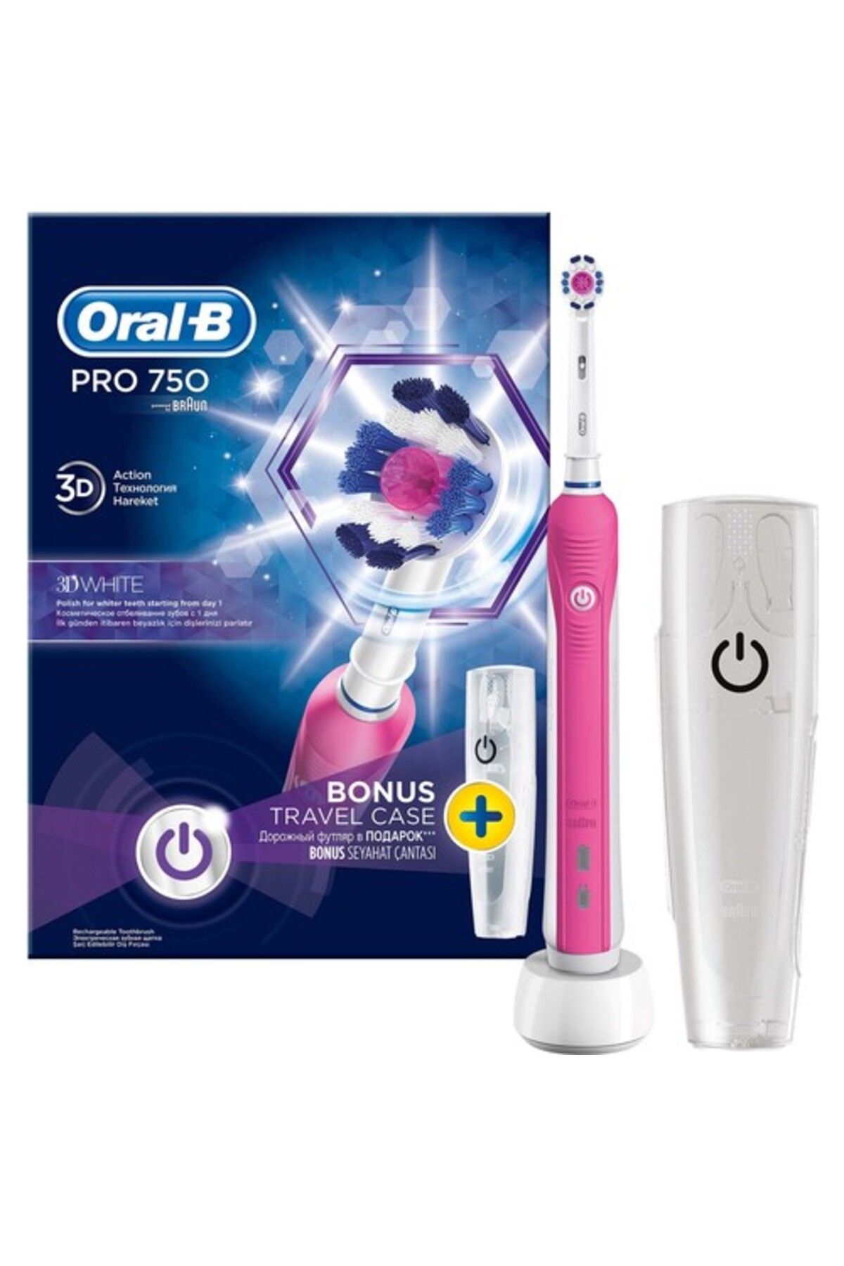 Oral-B Pro 750 Şarj Edilebilir Diş Fırçası Cross Action Pembe (SEYAHAT KABI HEDİYELİ)