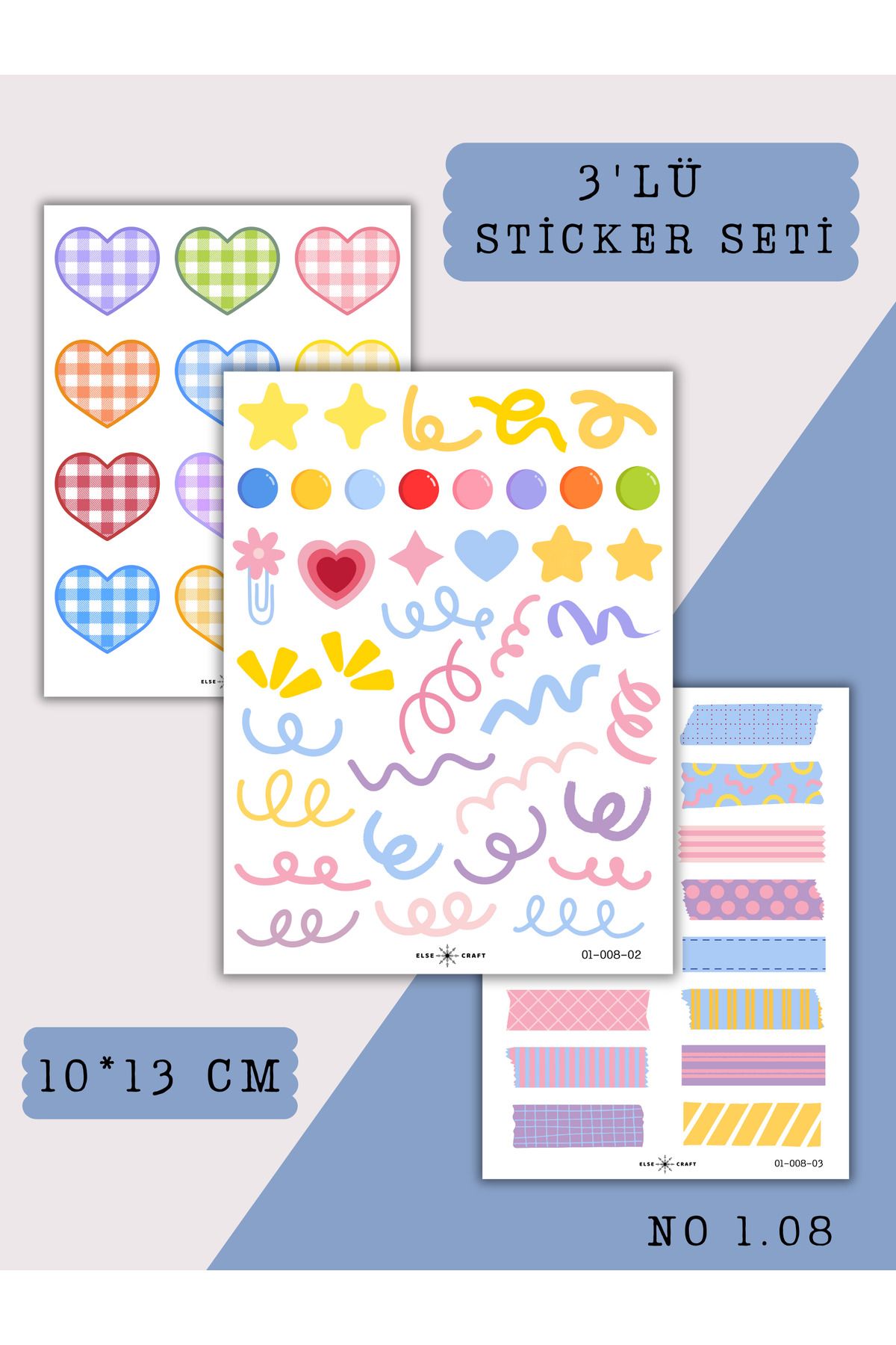 Else Craft 3'lü Doodle Washi Tape Temalı Sticker Seti No 1.08