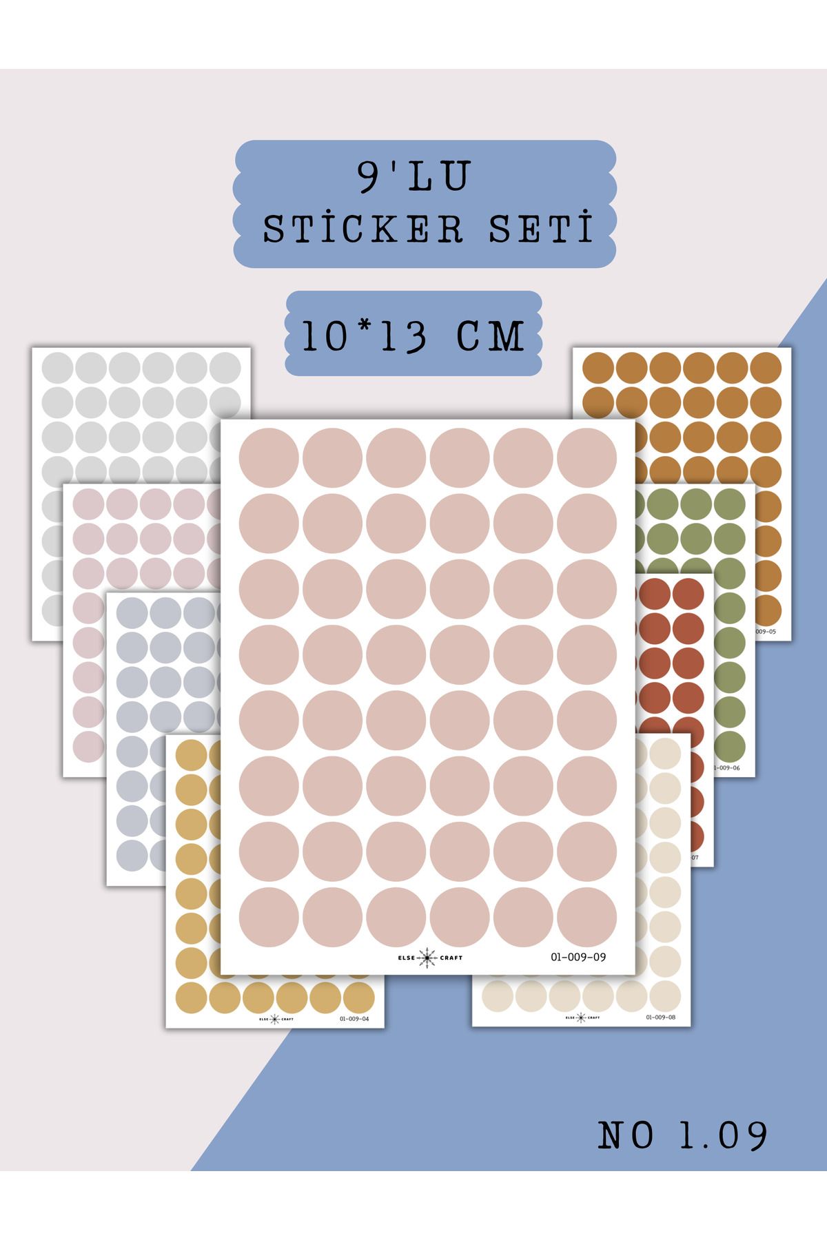 Else Craft 9'lu Mini Yuvarlak Vintage Tonlar Sticker Seti No 1.09