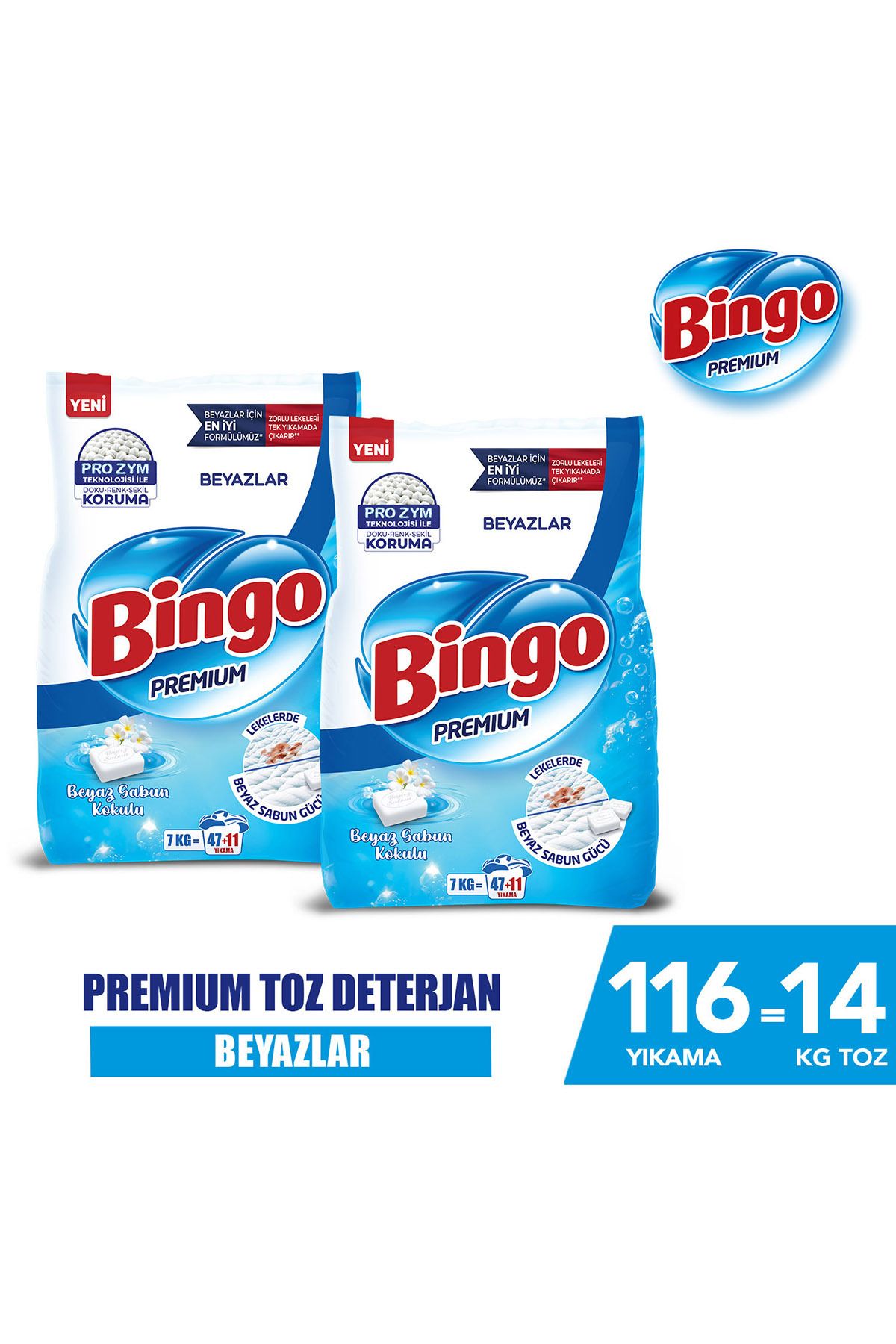 Premium Toz Çamaşır Deterjanı 7 Kg Beyaz 2'li