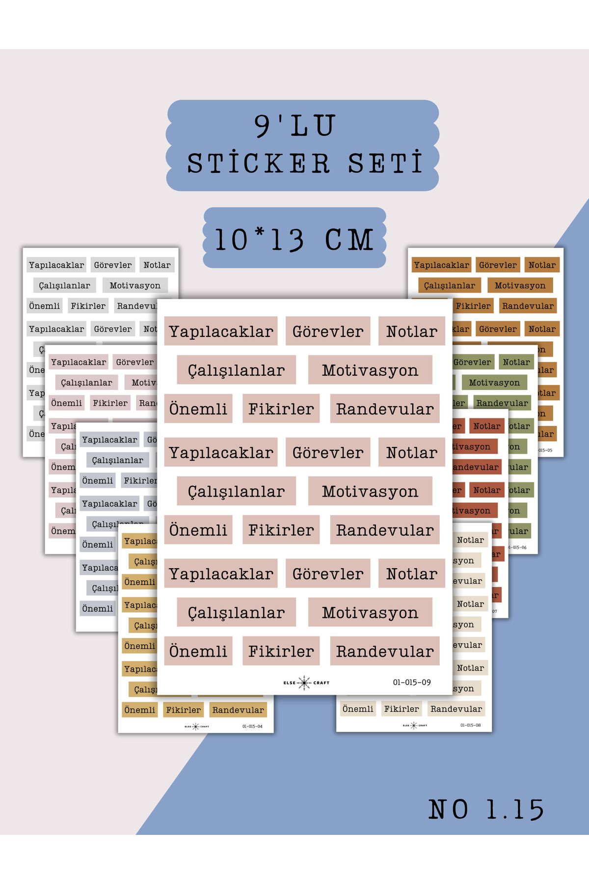 Else Craft 9'lu Üretkenlik Vintage Tonlar Temalı Sticker Seti No 1.15
