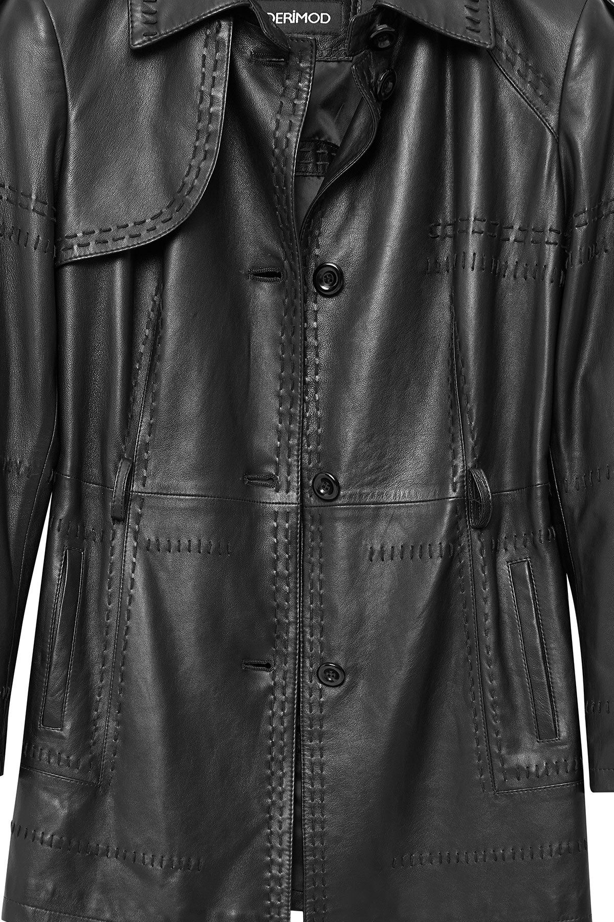 ترنچ کت مشکی زنانه کمربند سیاه COAT اورجینال Derimod