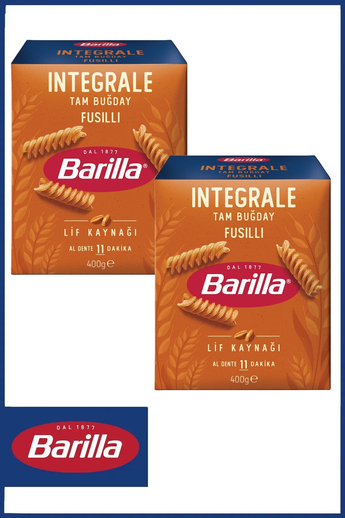 Barilla Tam Buğday Burgu Makarna (Integrale Fusilli) 400 gr x 2 Adet