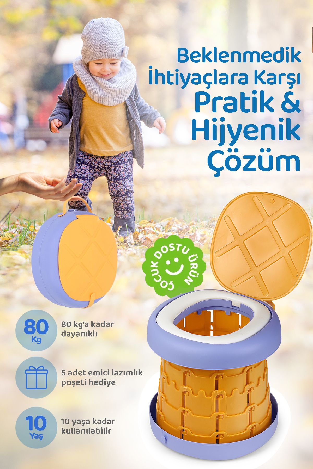 Guqqo Lazımlık Portatif Katlanabilir Taşınabilir Çocuk Tuvaleti, 80kg Taşıma Kapasiteli, Tabure, Sarı