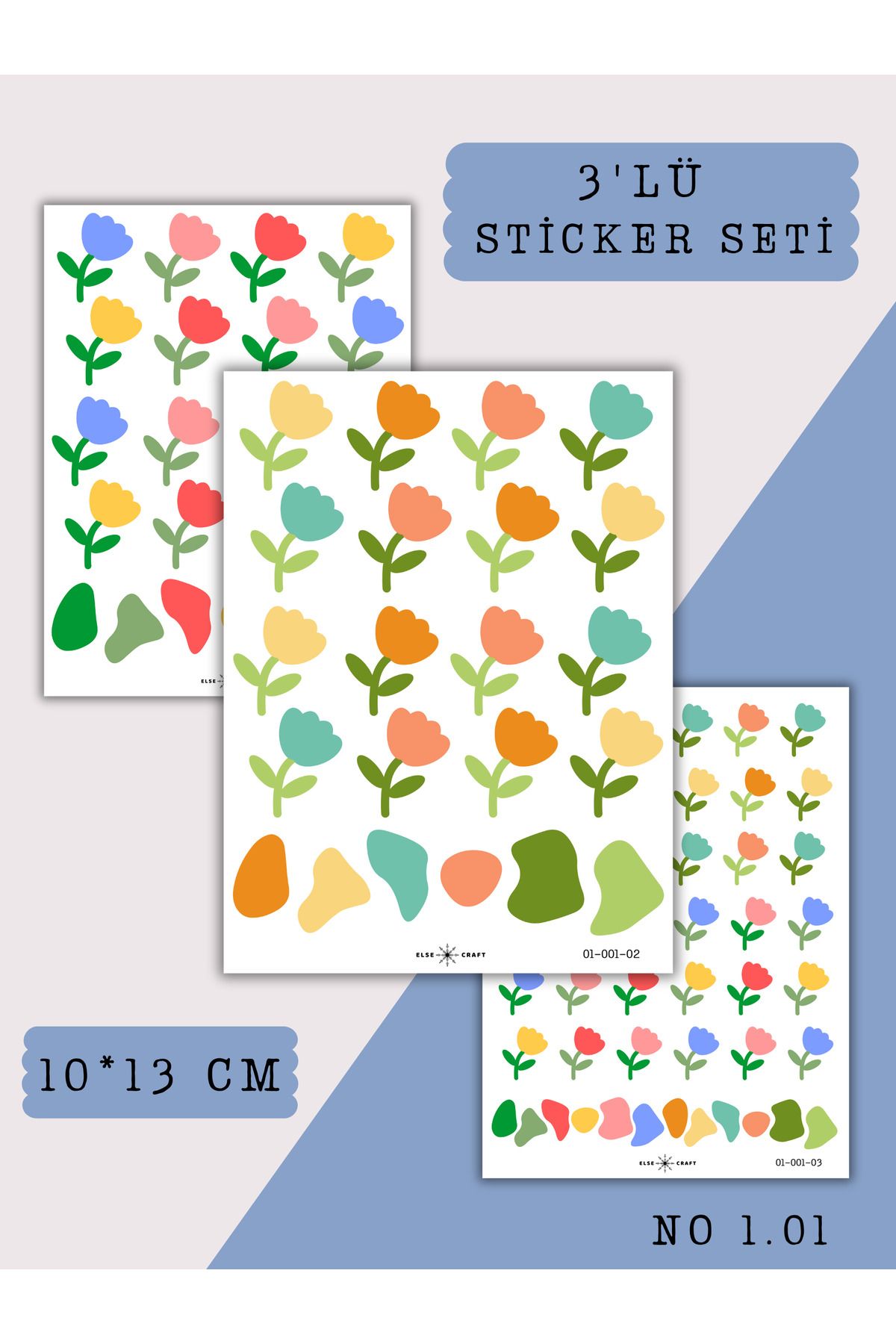 Else Craft 3'lü Lale Temalı Sticker Seti No 1.01