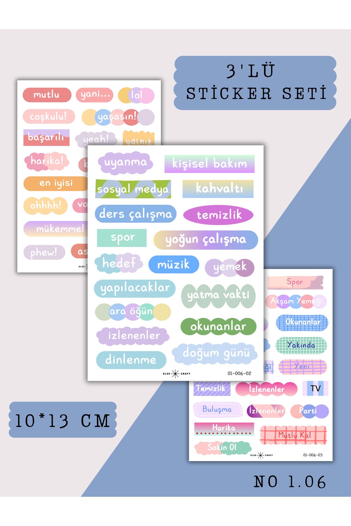Else Craft 3'lü Pop Deco Yazılı Temalı Sticker Seti No 1.06