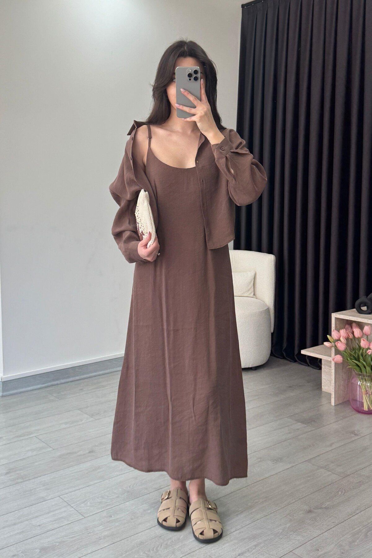 TB Butik Ayarlanabilir Askılı , Modal , Gömlek - Elbise Takım