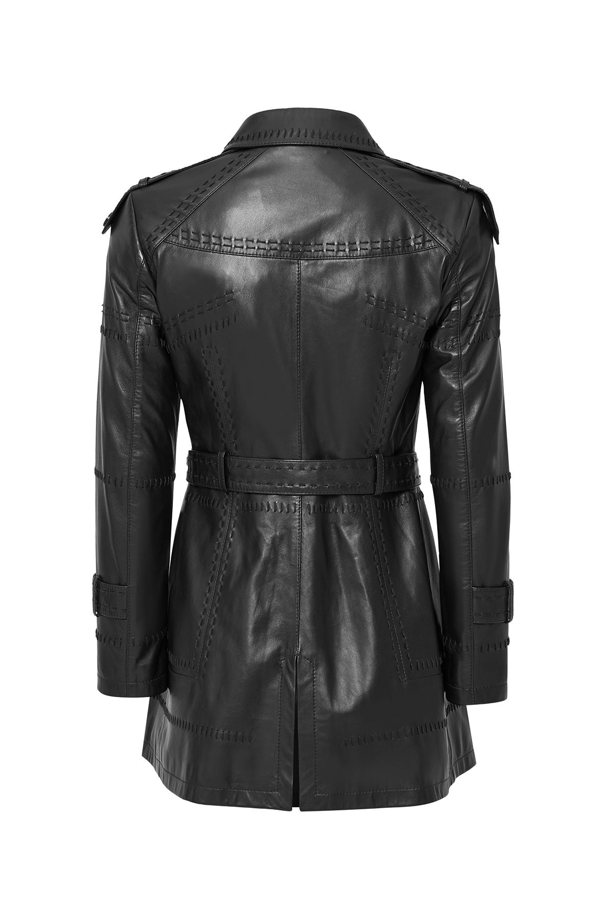 ترنچ کت مشکی زنانه کمربند سیاه COAT اورجینال Derimod