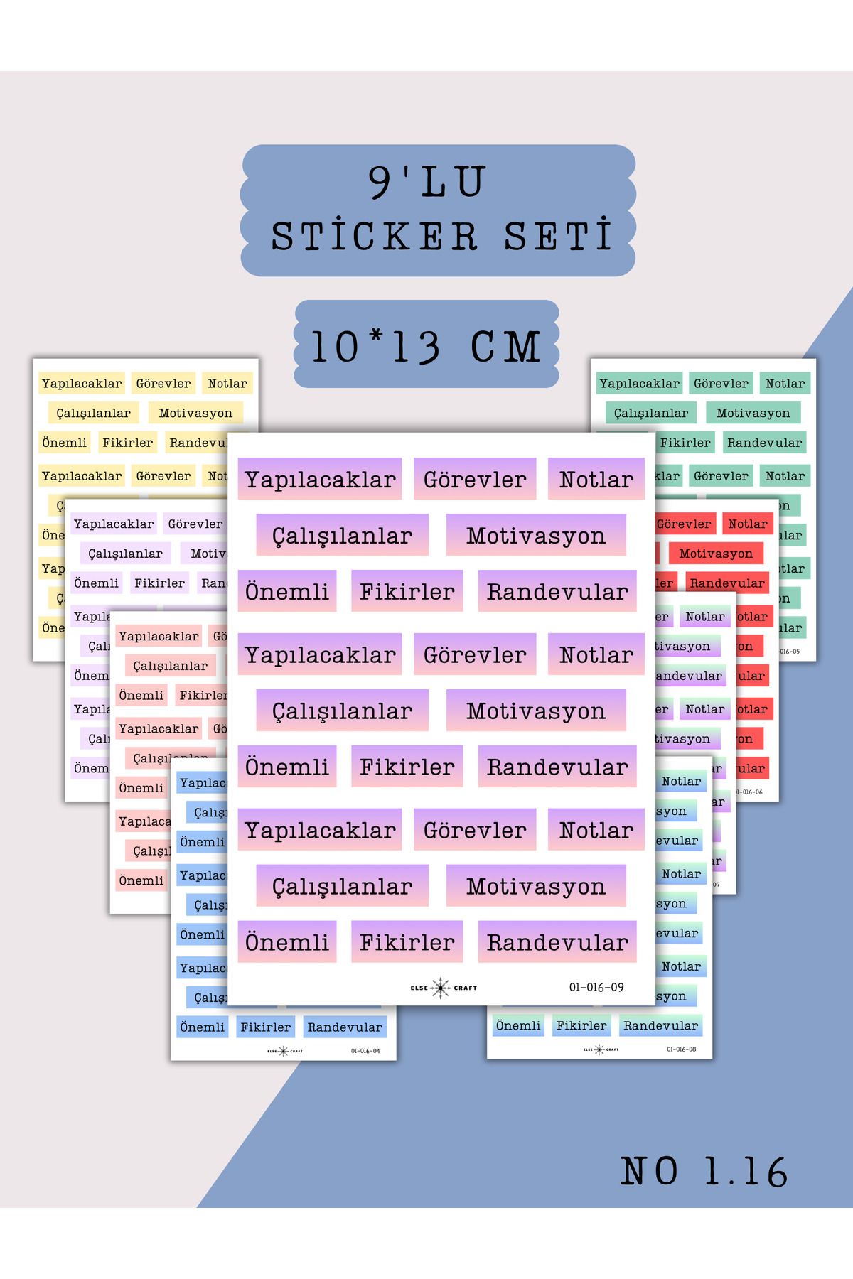 Else Craft 9'lu Üretkenlik Canlı Tonlar Temalı Sticker Seti No 1.16