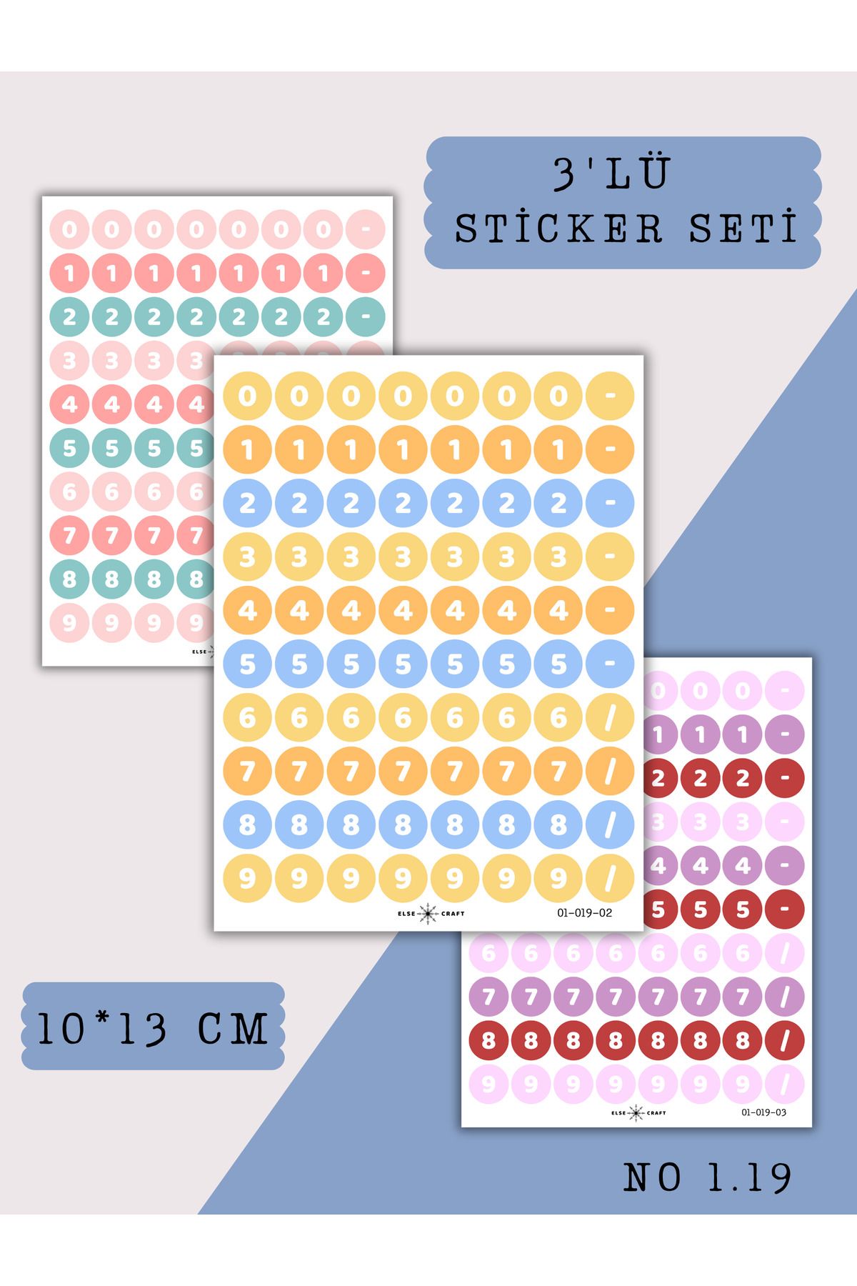 Else Craft 3'lü Rakamlar Temalı Sticker Seti No 1.19