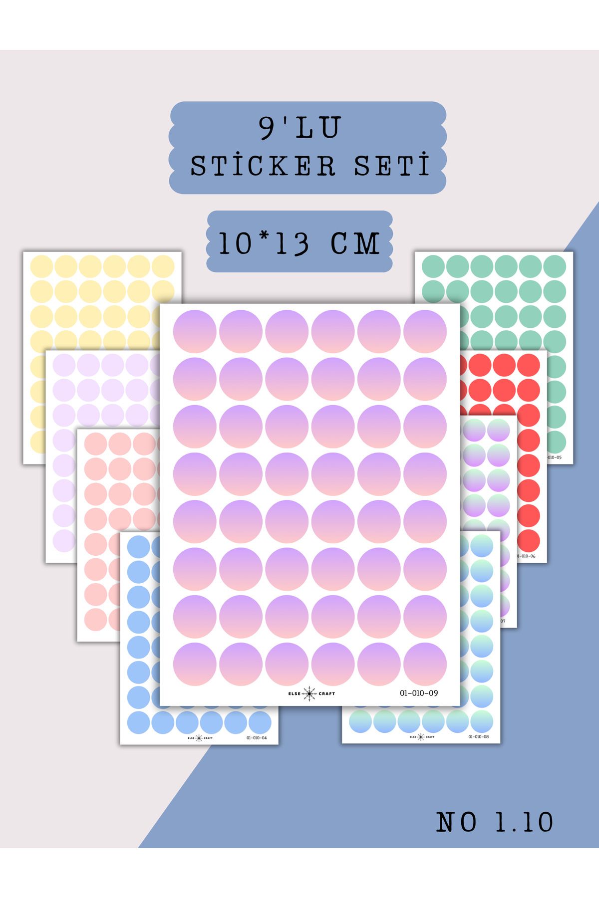 Else Craft 9'lu Mini Yuvarlak Canlı Tonlar Sticker Seti No 1.10