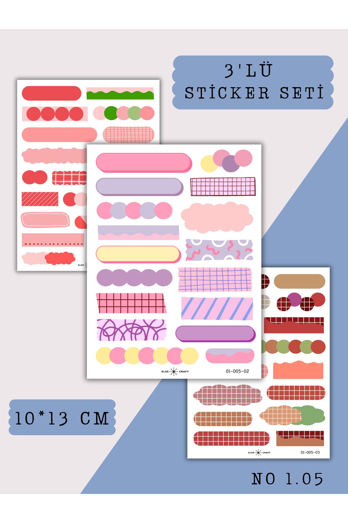 Else Craft 3'lü Pop Deco Sıcak Tonlar Temalı Sticker Seti No 1.05