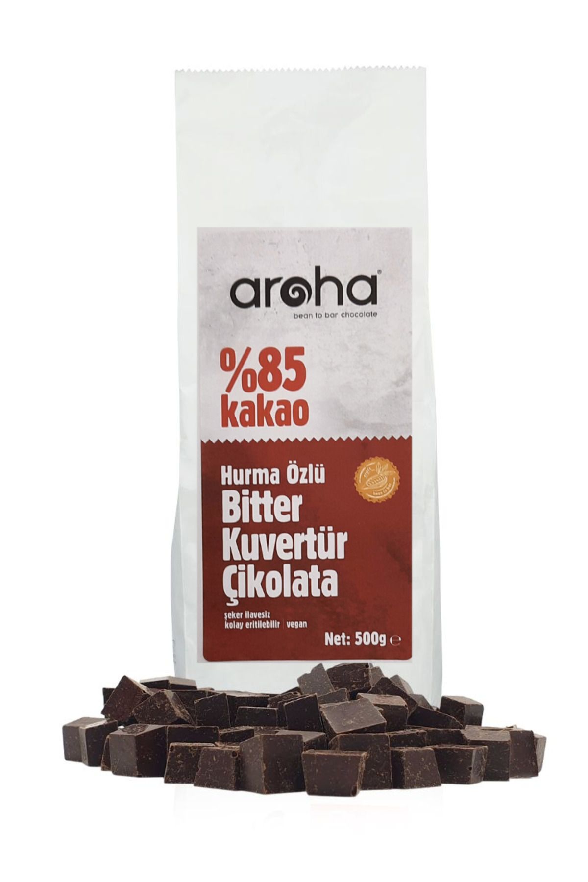 AROHA İkili Avantaj Paket. %85 Kakao Hurma Özlü Bitter Kuvertür Çikolata 500 G X 2 Adet
