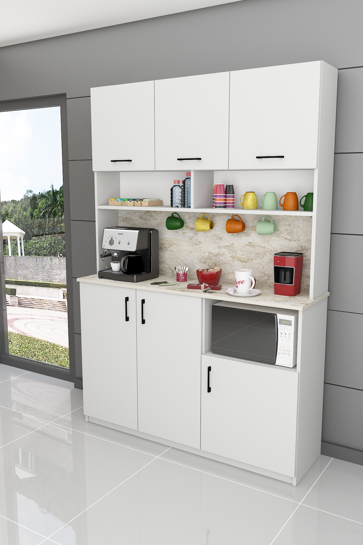 Asra Trend Modern Kahve Köşesi Dolabı %100 MDF Çok Amaçlı Erzak