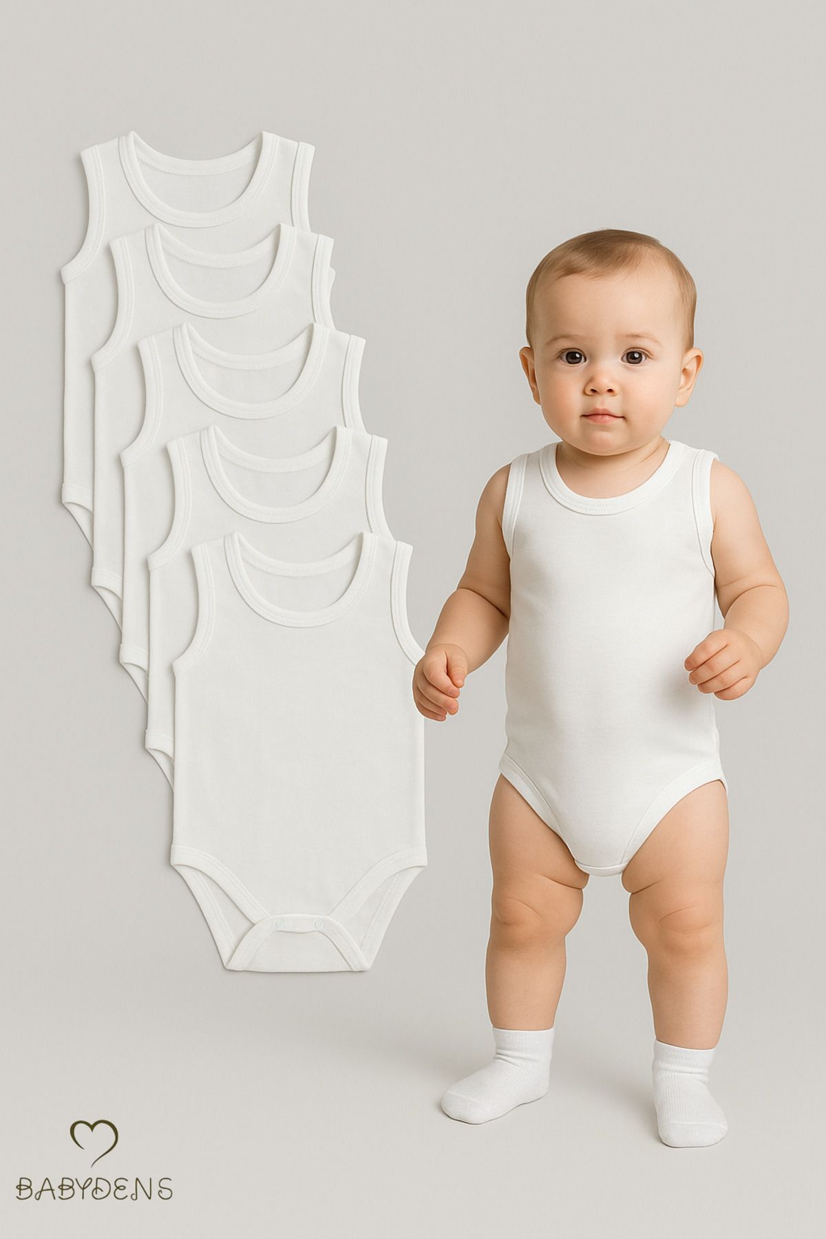 BABYDEN'S 5’li Set Bebek Kolsuz Zıbın %100 Pamuk | Beyaz Çıtçıtlı Atlet Body 0-24 Ay | Unisex İç Giyim