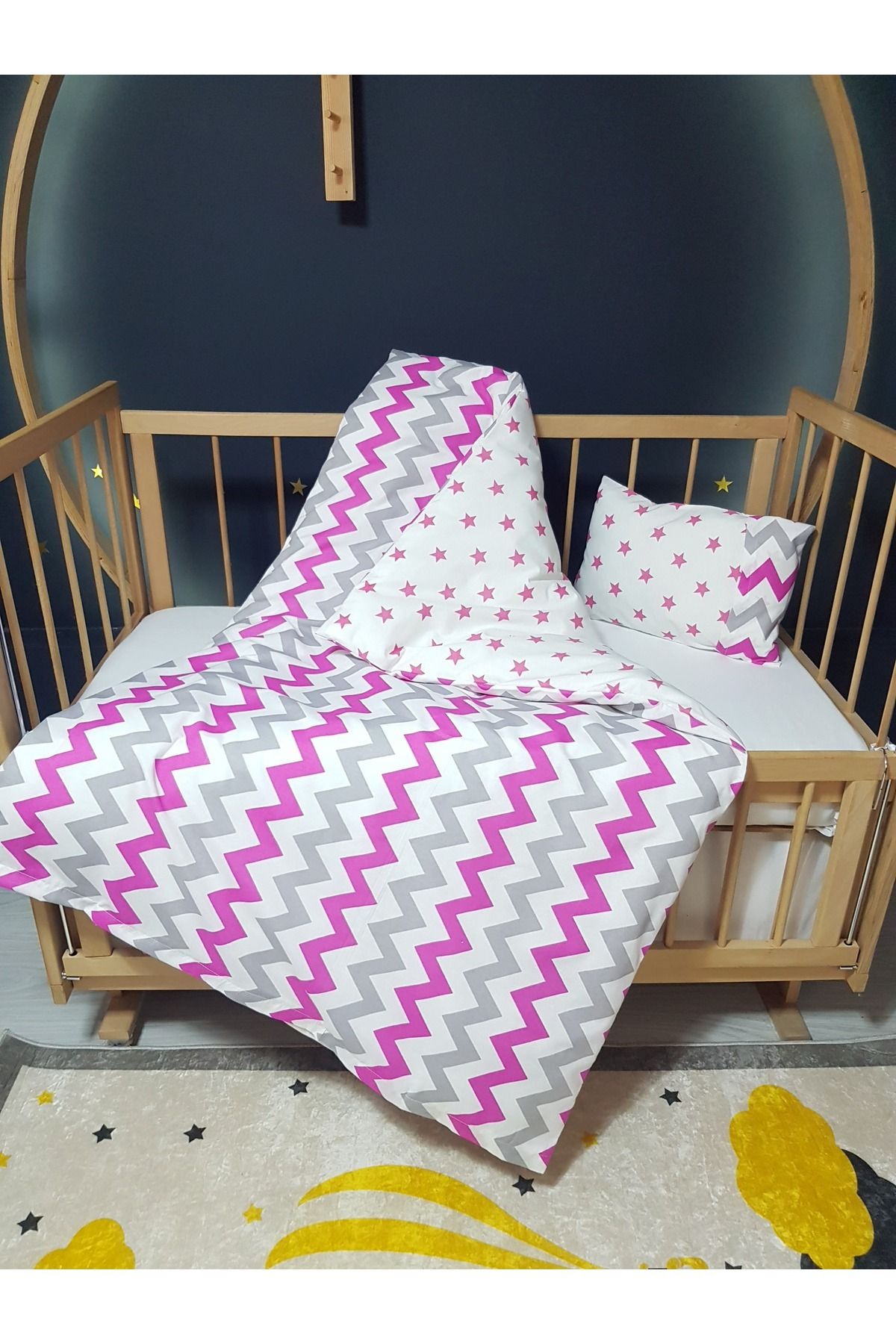 Baby Clime Çift Taraflı Bebek Nevresim Takımı - 95x135 Yorgan Kılıfı, Yastık Kılıfı, Çarşaf