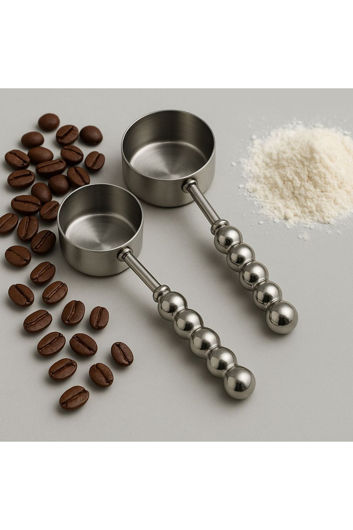 morponi-2-Piece Porcelain Pearlescent Silver Handle Measuring Spoon Silver 5ml 1