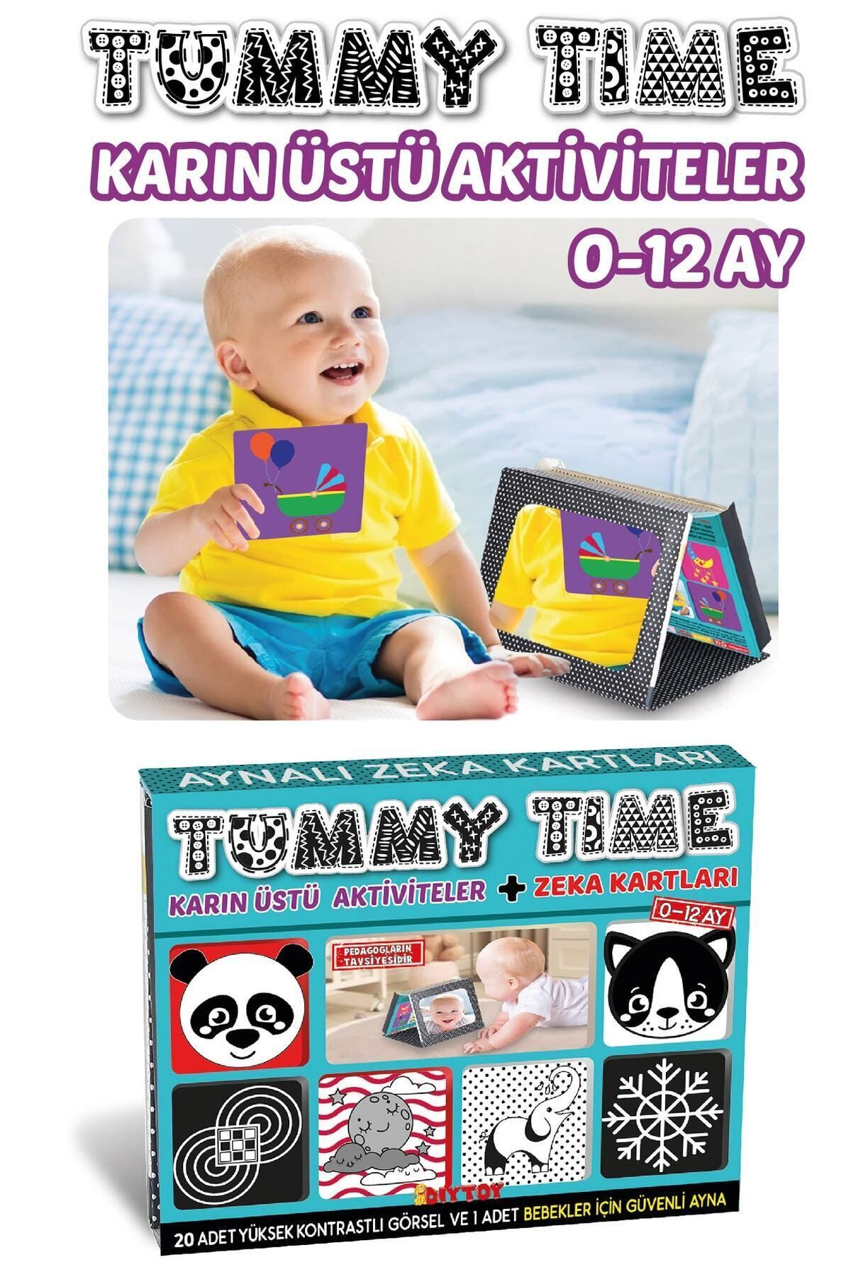 MAGNET İQ Tummy Time Aynalı Ilk Zeka Kartları – 0-12 Ay Bebekler Için Gelişim Destekleyici Eğitim Seti