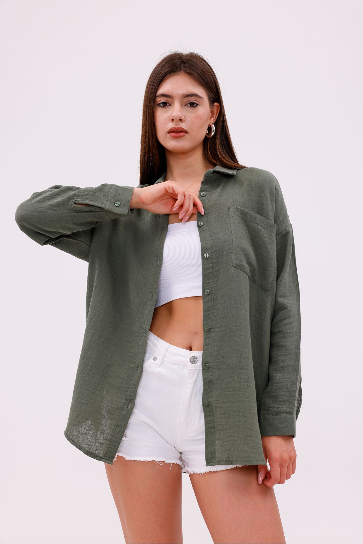 GENIUS STORE-Cămașă de damă de muselină de bază oversize FEME-MUSLIN-CHEMISE 1