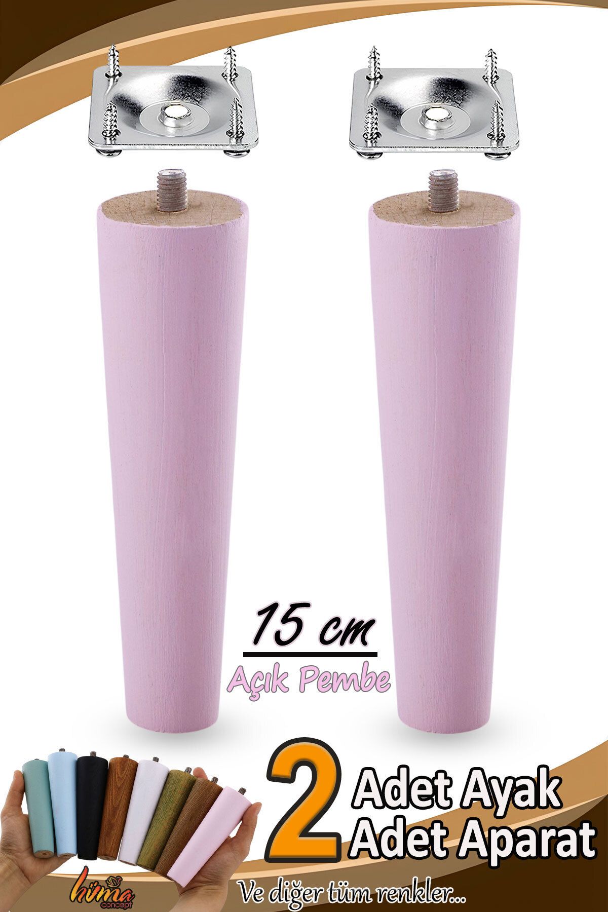 GLASWEN 2 Adet Ahşap Ayak 15 Cm Açık Pembe M8 Civatalı Bağlantı Aparatlı Dolap Mobilya Koltuk Kanepe Destek