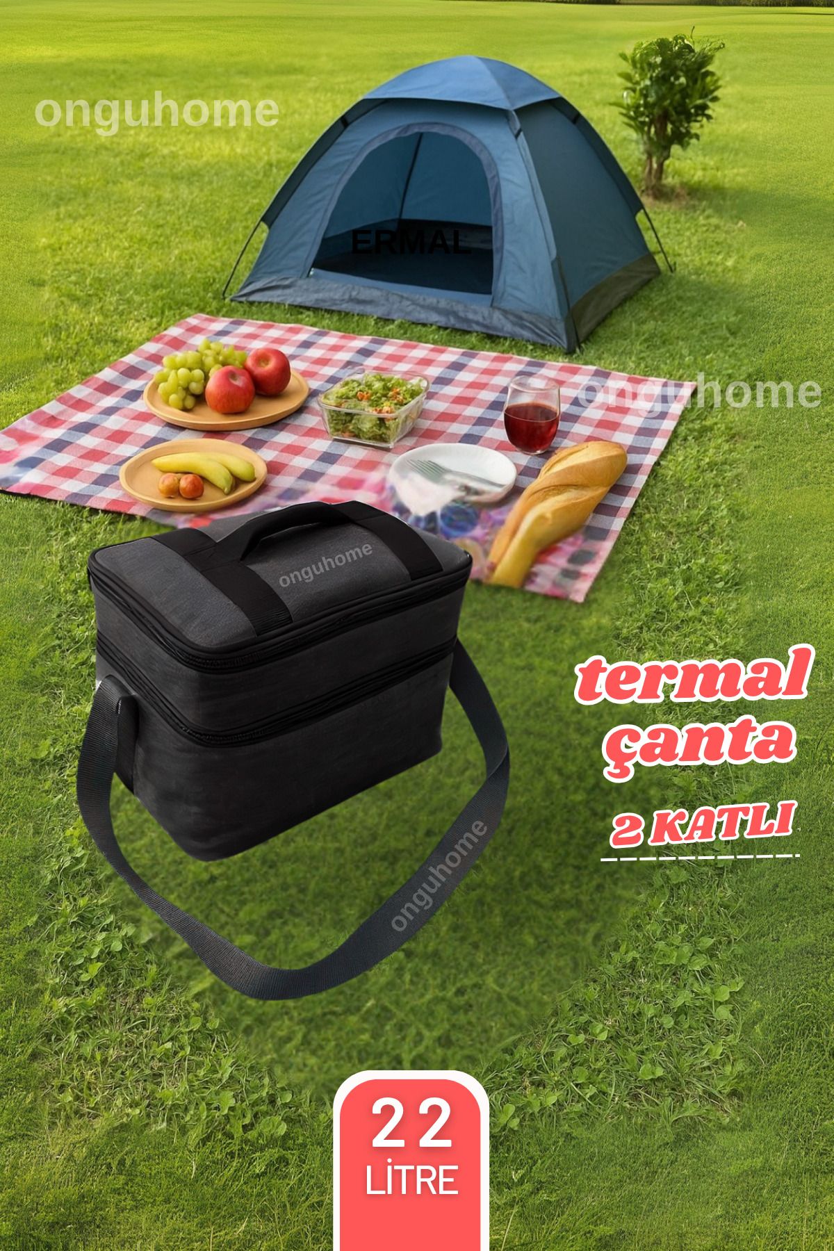 ongu home Yalıtımlı Termal Termos Çanta Hem Sıcak Hem Soğuk Tutar Plaj Piknik Kamp (22 Litre)