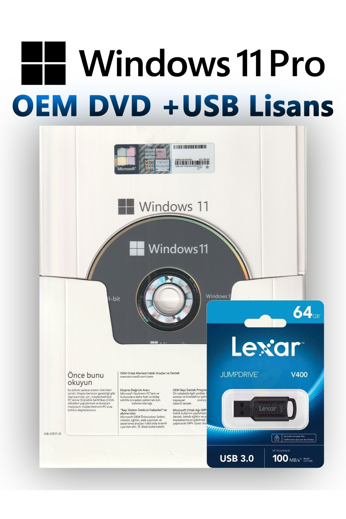 Lexar Windows 11 Pro Dvd Usb | Orijinal Microsoft Lisans | 64gb Usb | Fqc-10556