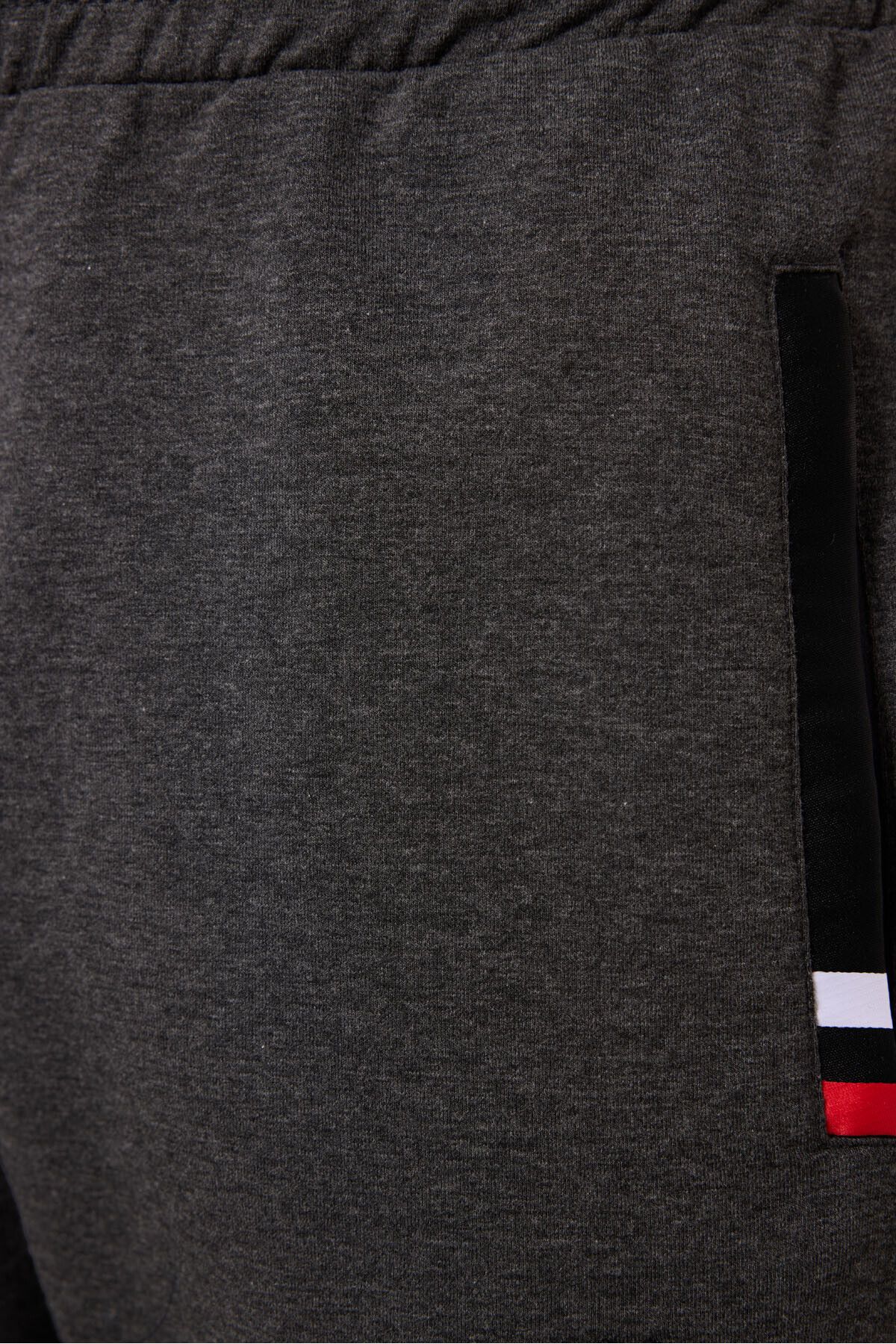 TOMMY LIFE-Anthracite Melange - Black Zipper Pocketed Tight Mold Classic Leg Men's Tracksuit Bottom - 84649 6