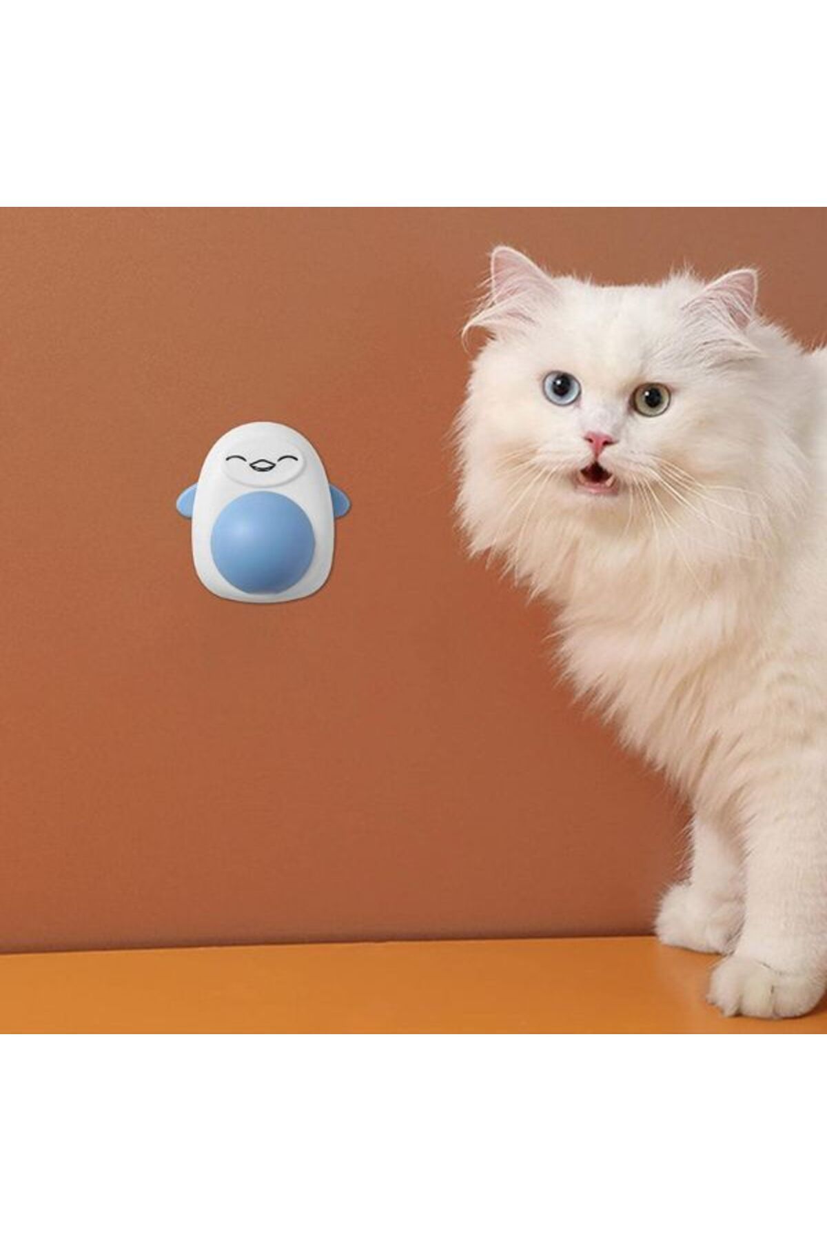 Evelise-Jucărie interactivă model pinguin pentru pisici cu bilă rotativă la 360° din iarbă catnip, 4,3 x 6 cm 5
