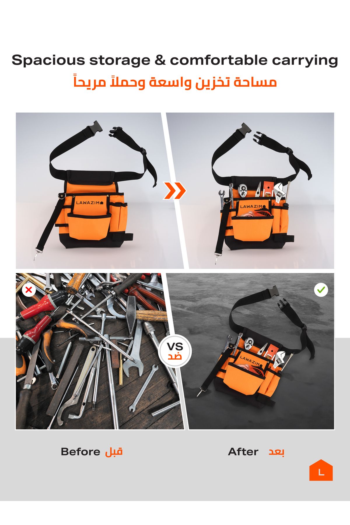 Lawazim-Apron Tool Bag Pouch - Space Saving Waterproof Canvas Waist Apron with Adjustable Strap 2