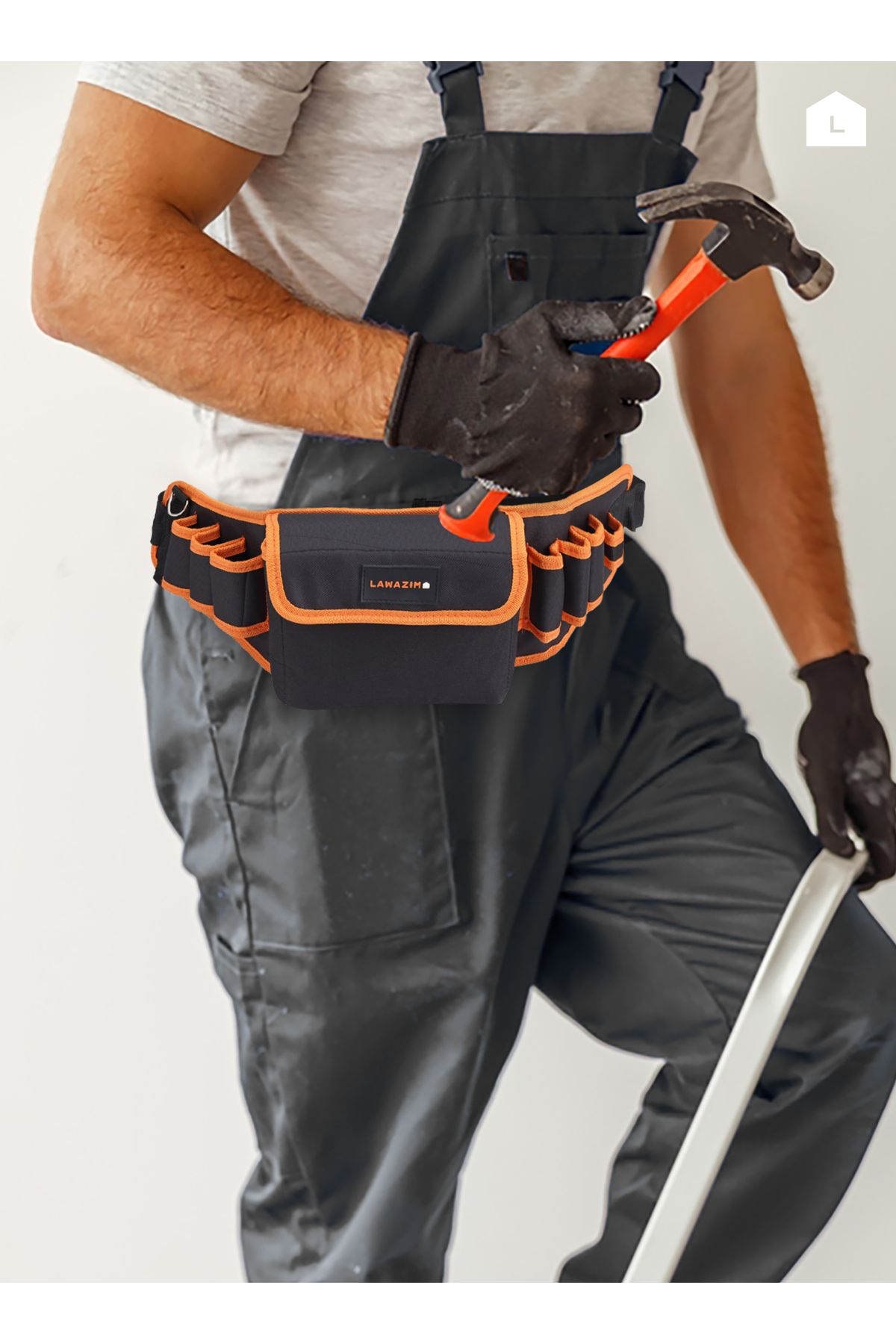 Lawazim-Tool Pouch Belt II-57x19cm-Heavy-Duty Adjustable Utility Belt with Multiple Pockets 7