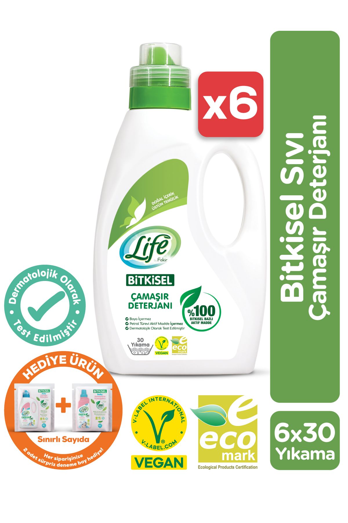 Life by Fakir Bitkisel Vegan Sıvı Çamaşır Deterjanı 1500 ml X 6 Adet